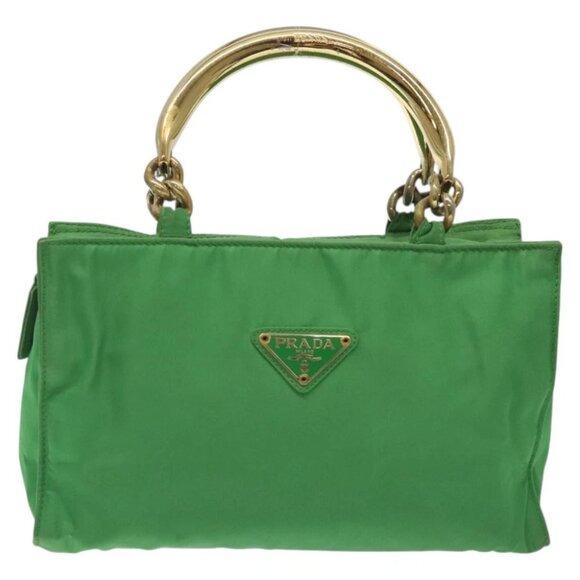 PRADA Hand Bag Nylon Green Gold - Picture 2 of 16
